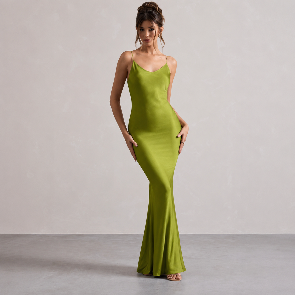 V-Neck Strappy Satin Slip Maxi Dress 7