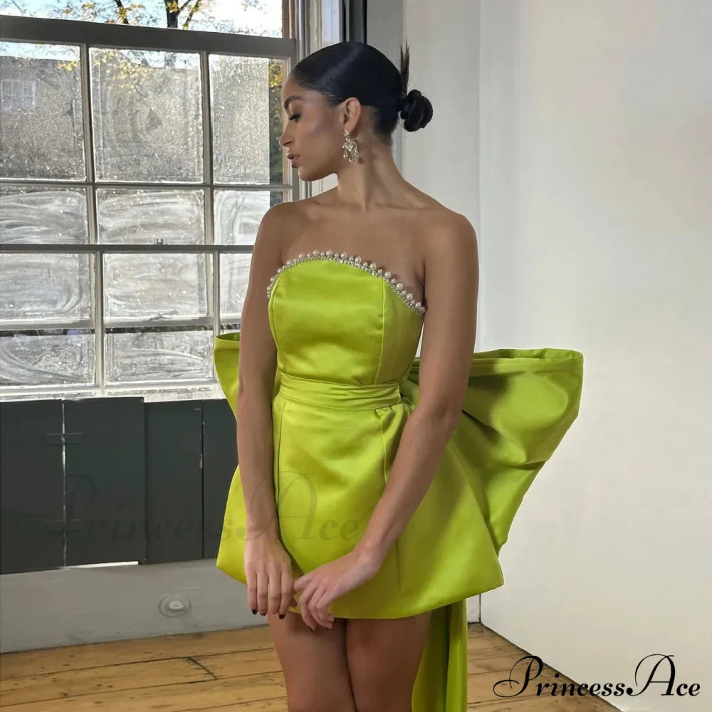 Green Pink Red Satjson Mini Party Dress With Detachable Bow / 2 Christmas Dresses-L