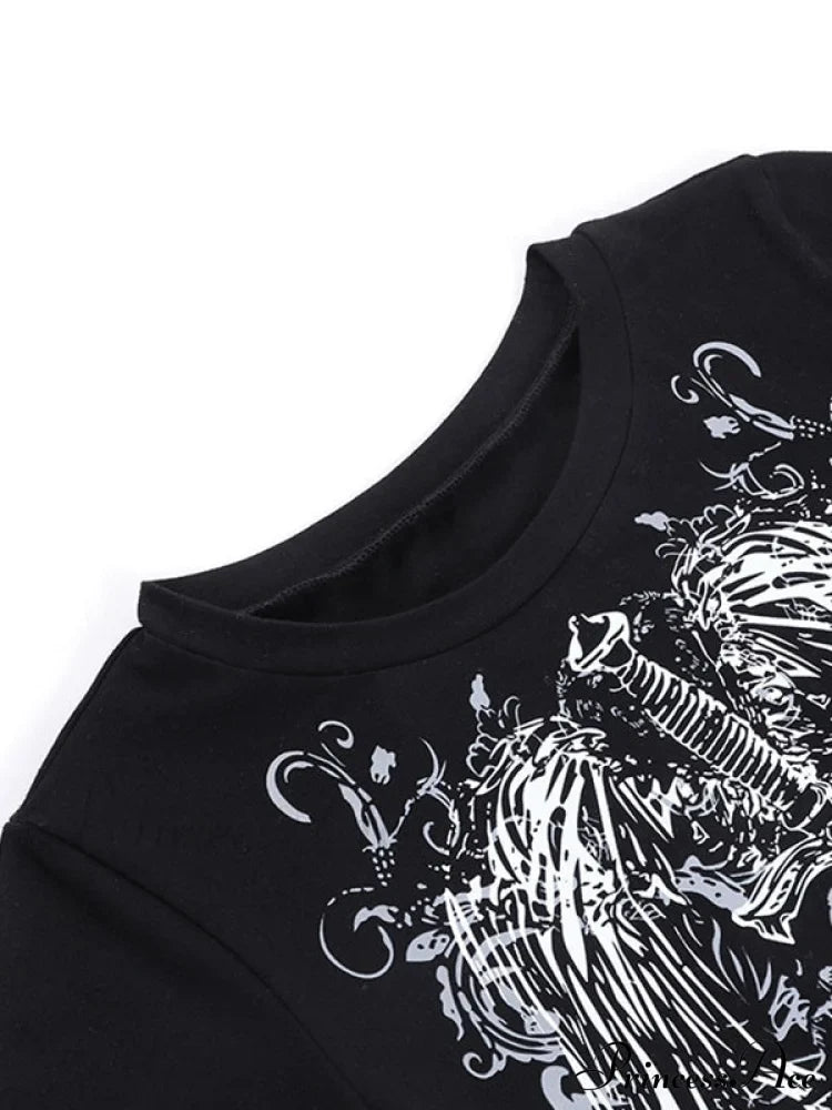 Grunge Wing Print Trendy Ribbed Knit Crop Top