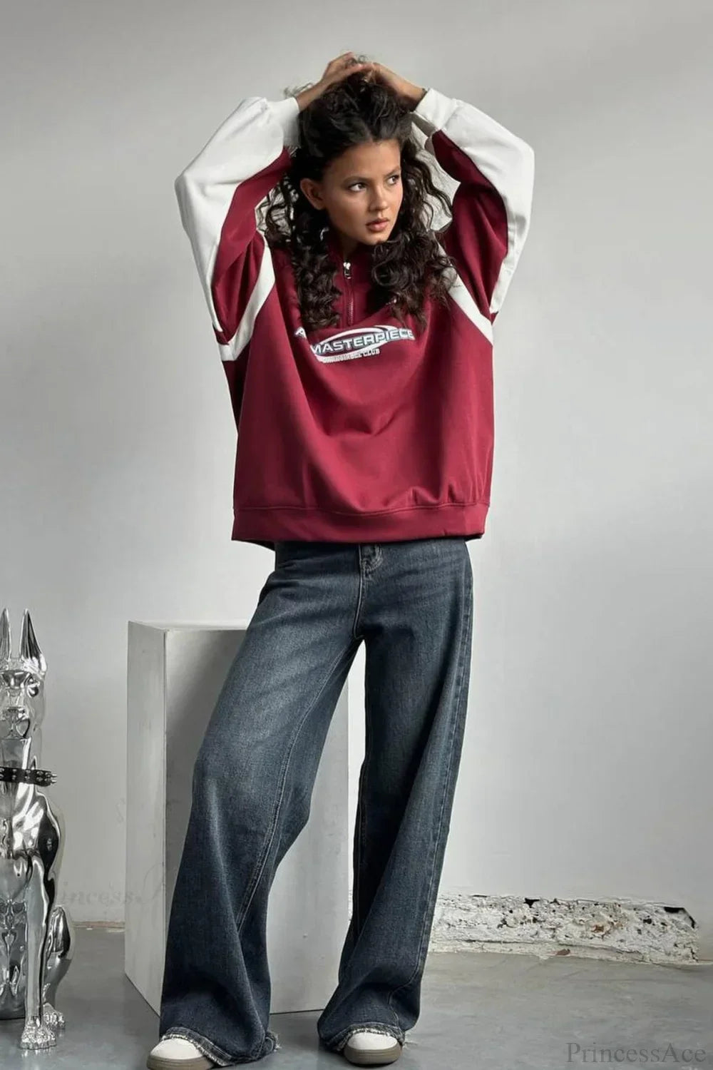 Half-Zip Stand Collar Letter Print Hoodie 4