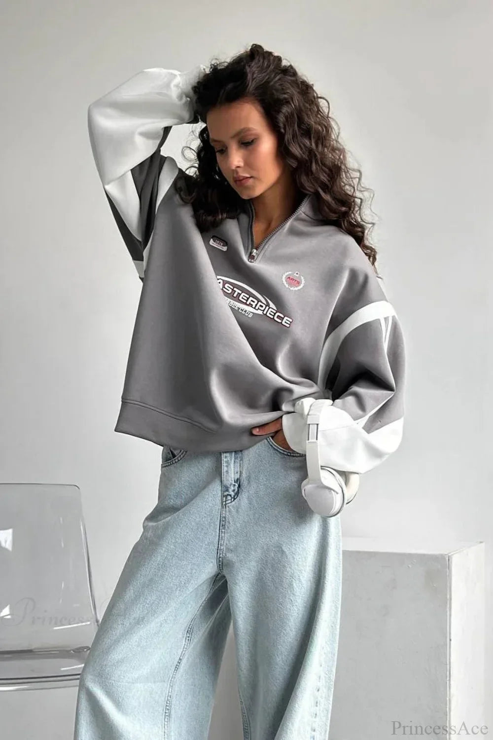 Half-Zip Stand Collar Letter Print Hoodie 2