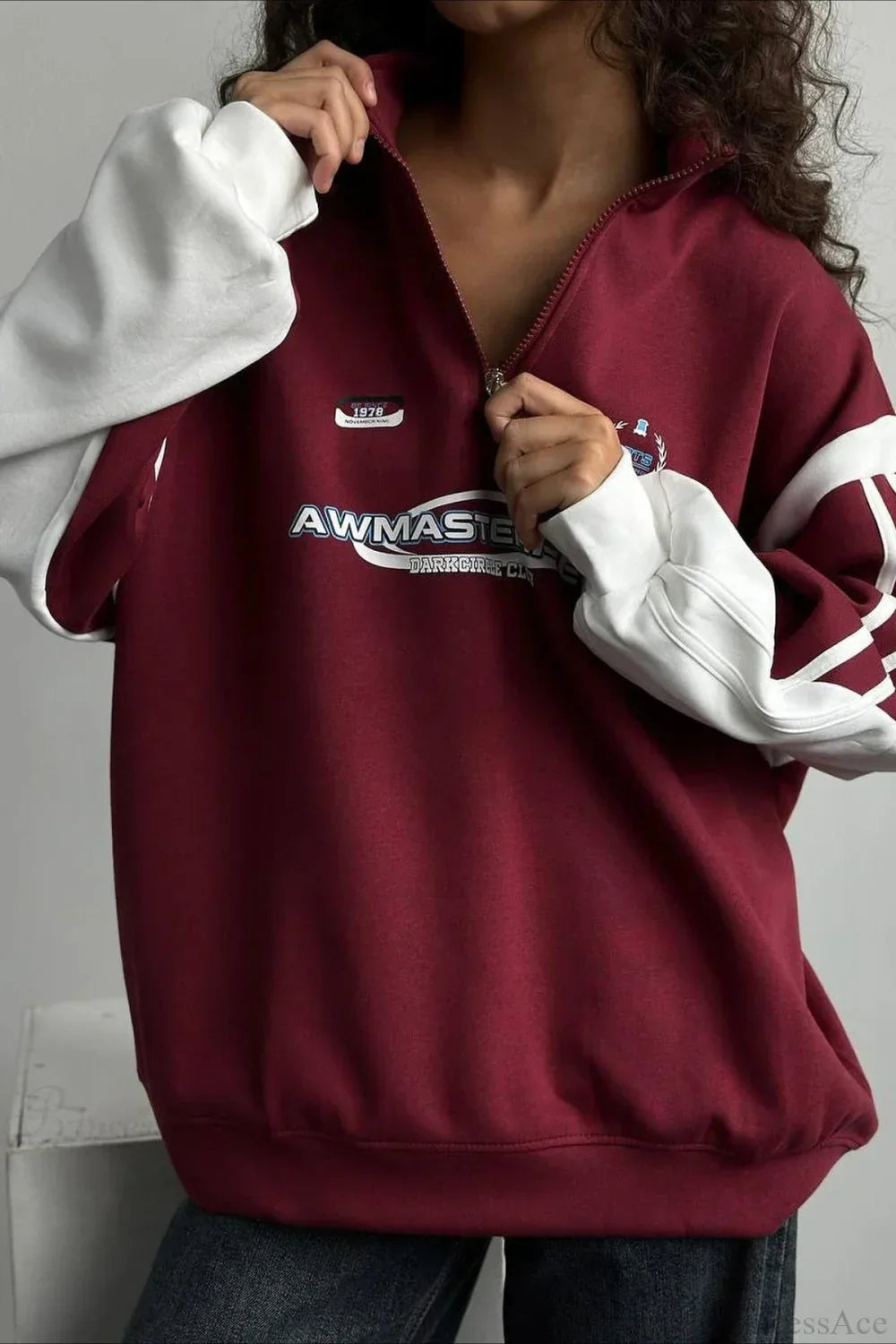 Half-Zip Stand Collar Letter Print Hoodie 3