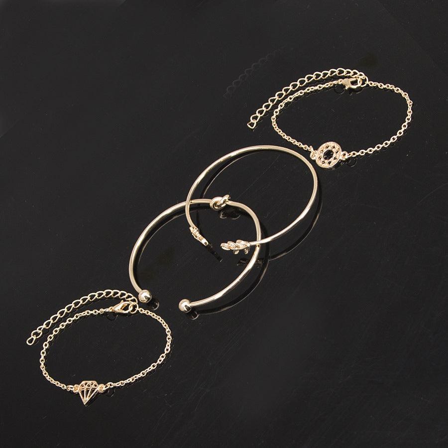 KittenAlarm - Halle 4 Pcs Bohemian Leaves Knot Round Chain Gold Bracelet Set
