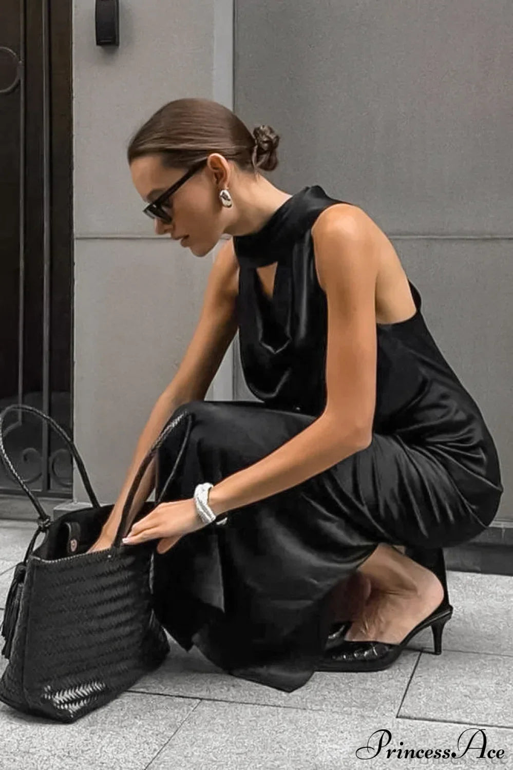 Satin Halter Neck Cowl Backless Maxi Dress 5