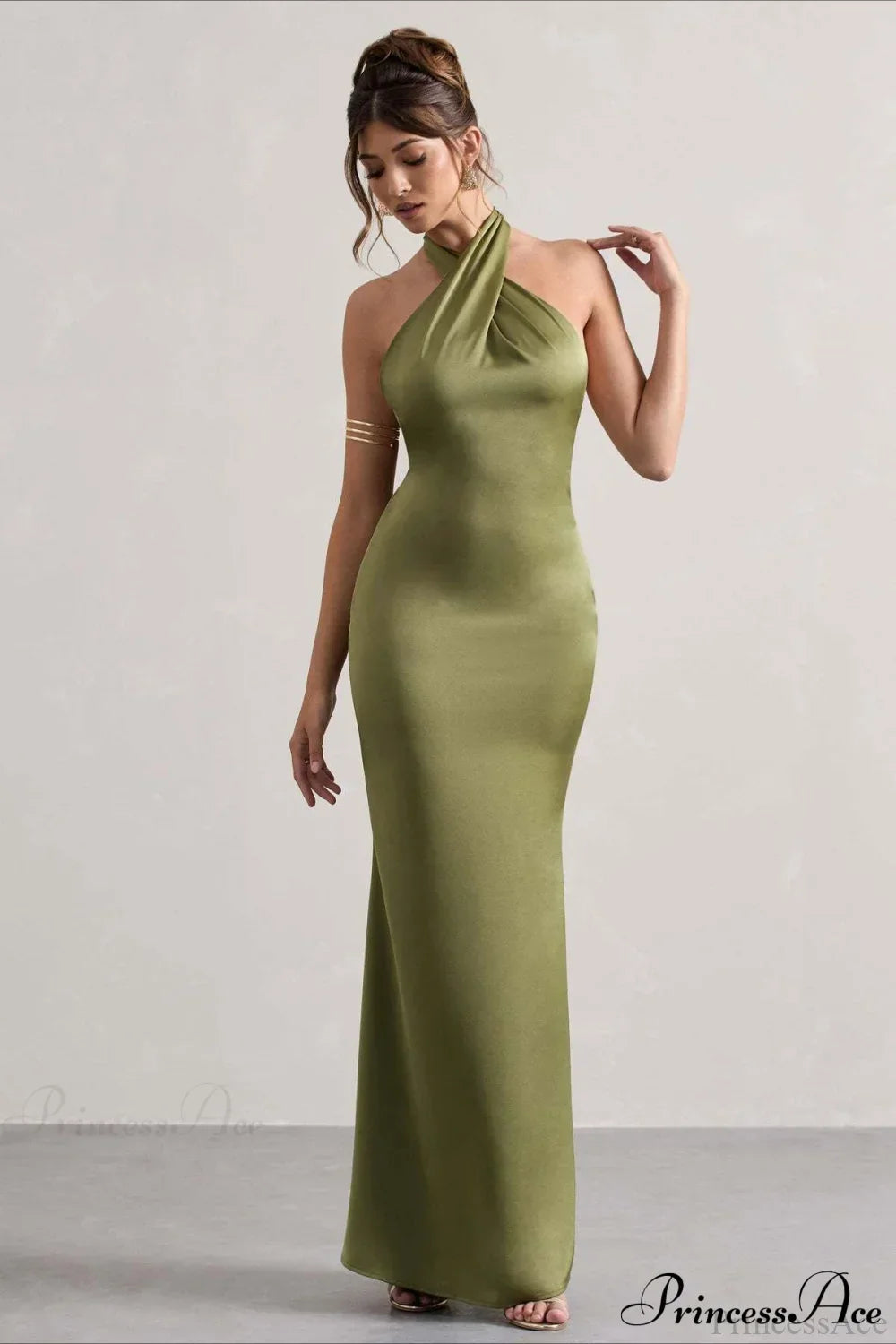 Satin Halter Neck Cross-Front Backless Mermaid Gown 6