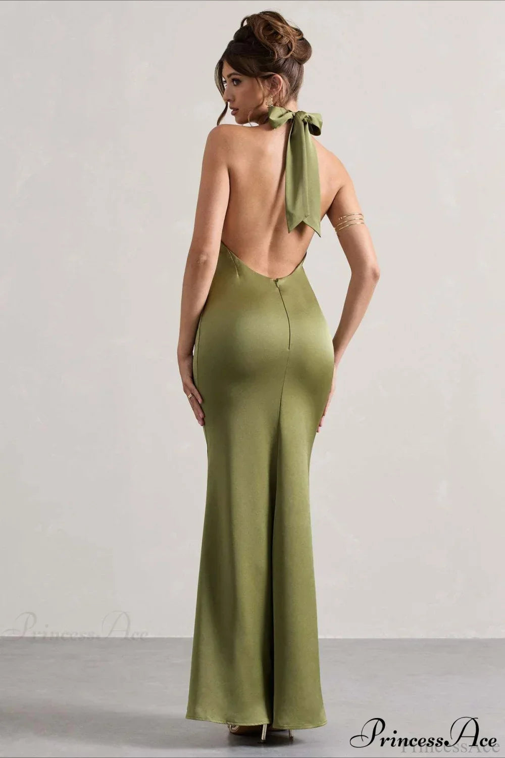 Satin Halter Neck Cross-Front Backless Mermaid Gown 8
