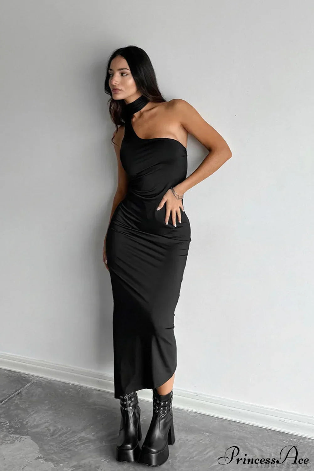 One Shoulder Ruched Bodycon Midi Dress 3