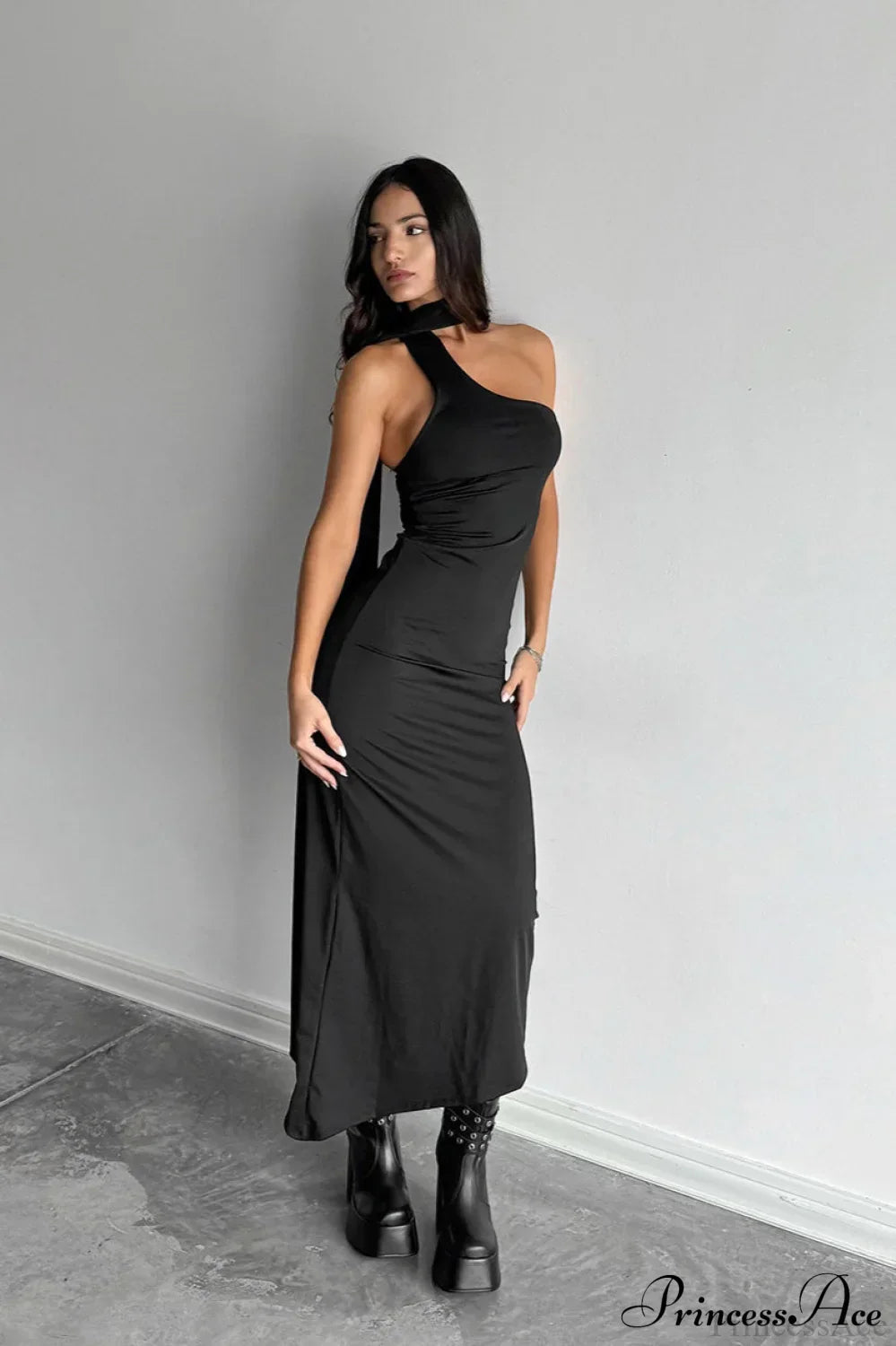 One Shoulder Ruched Bodycon Midi Dress 2
