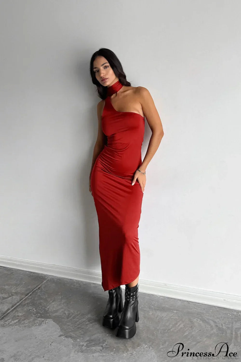One Shoulder Ruched Bodycon Midi Dress 4