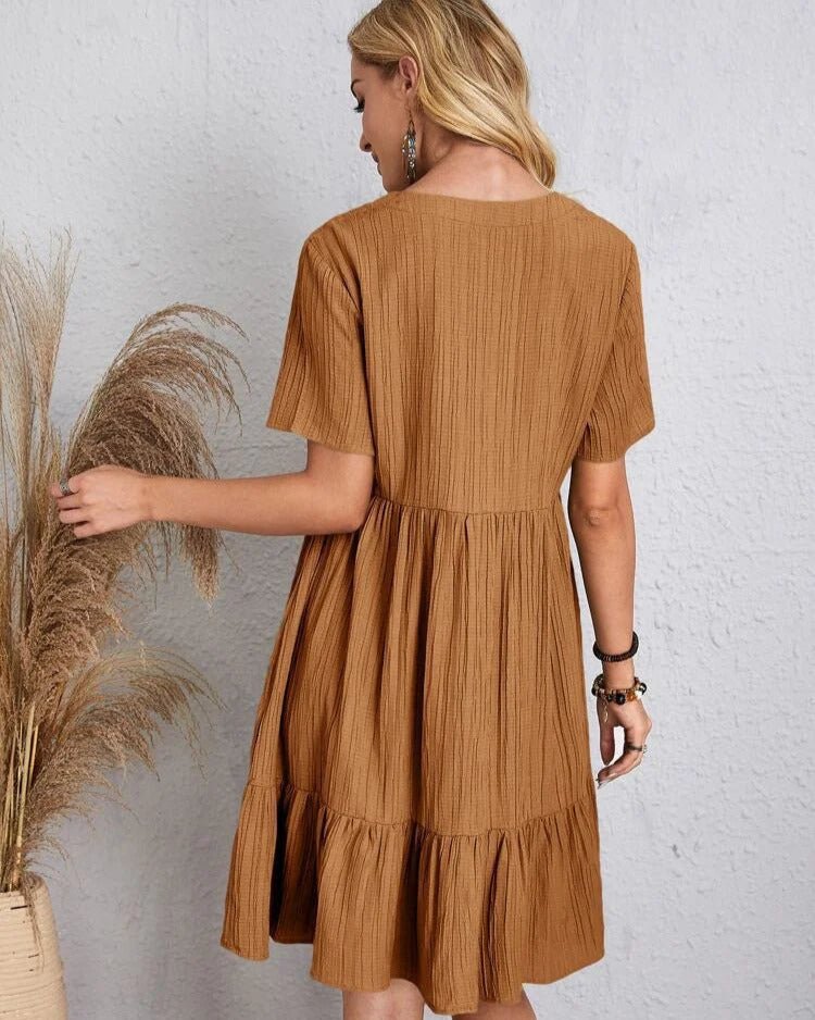 V-Neck Lace Trim Crinkle Texture Short Sleeve Mini Dress - View 22
