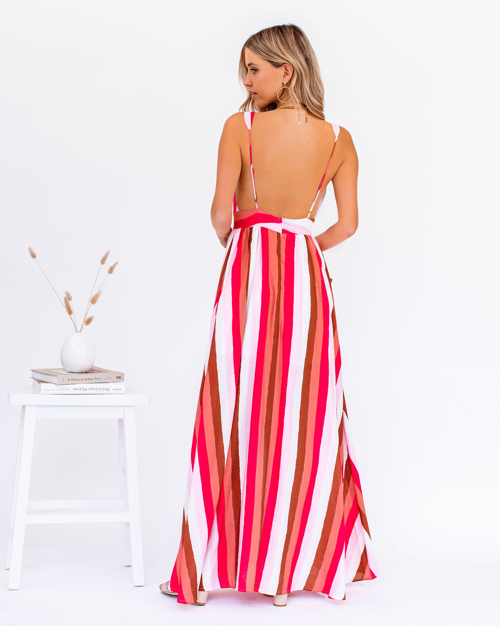Striped Plunge V-Neck Sleeveless Wide Leg Jumpsuit