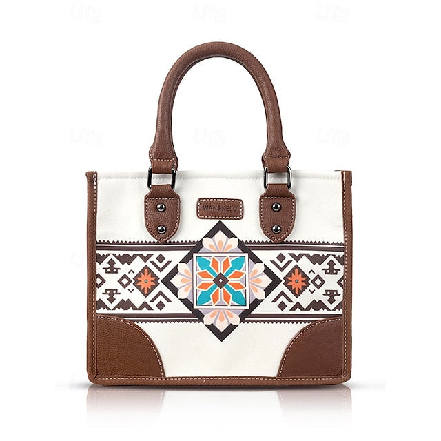 and Set Ethnic Leather Faux Handbag Canvas with