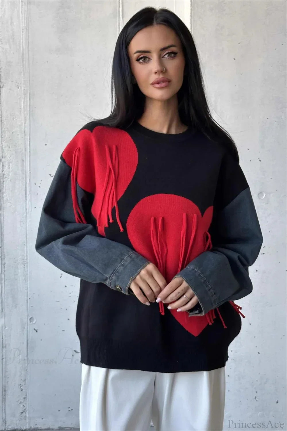 Heart Fringe Loose Knit Sweater 4