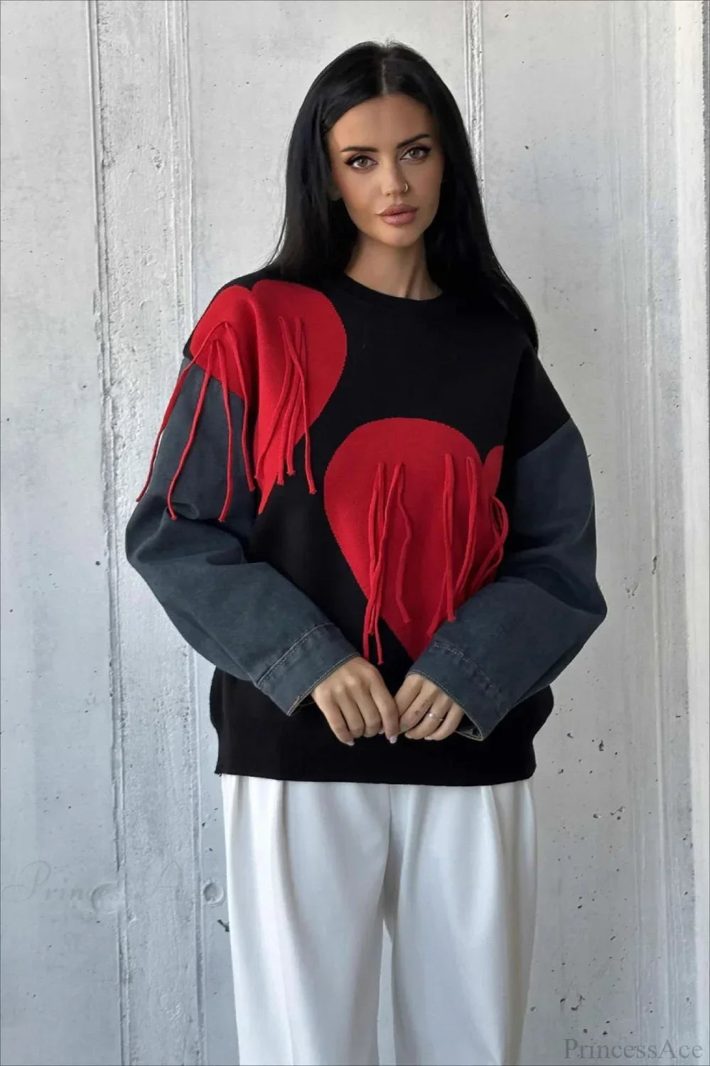 Heart Fringe Loose Knit Sweater 2