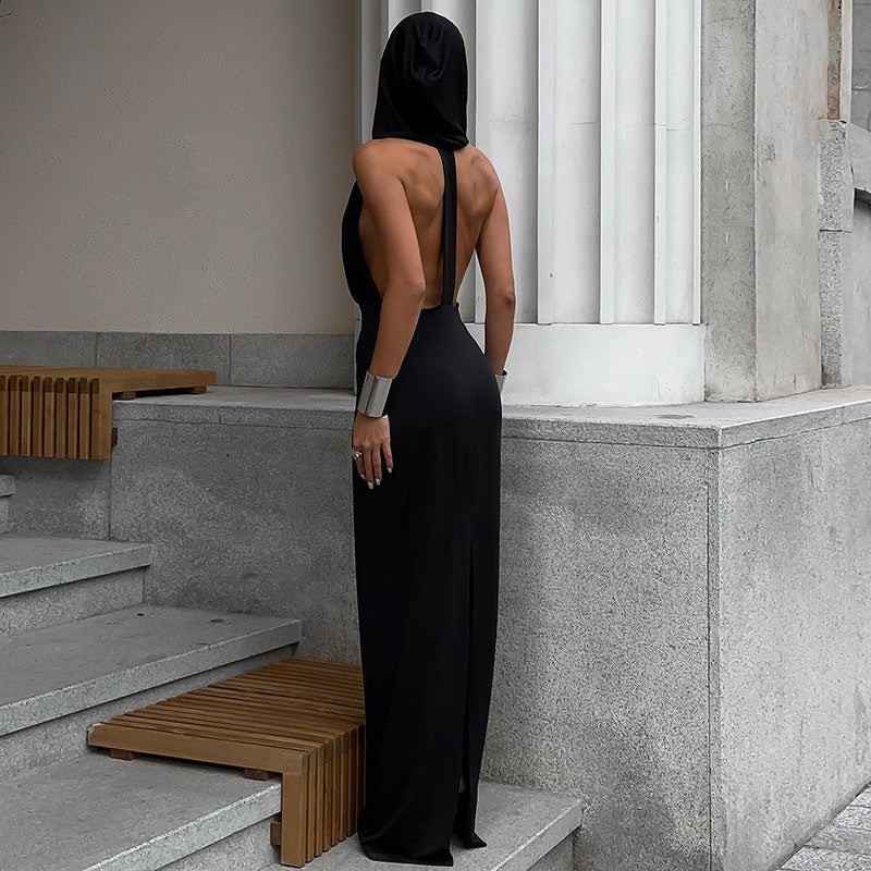 Hooded Open-Back Sleeveless Bodycon Maxi Dress 4