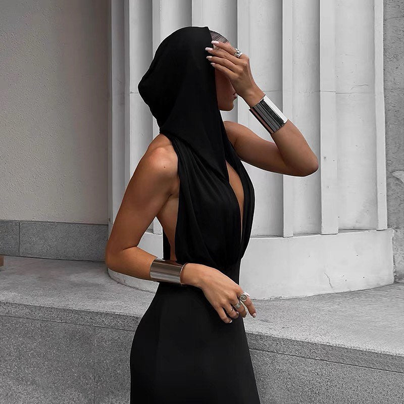 Hooded Open-Back Sleeveless Bodycon Maxi Dress 3