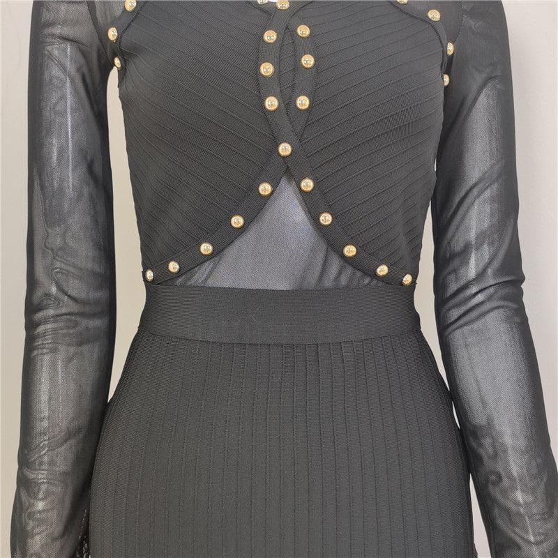 KittenAlarm - Helen Beaded Sheer Sleeve Dress