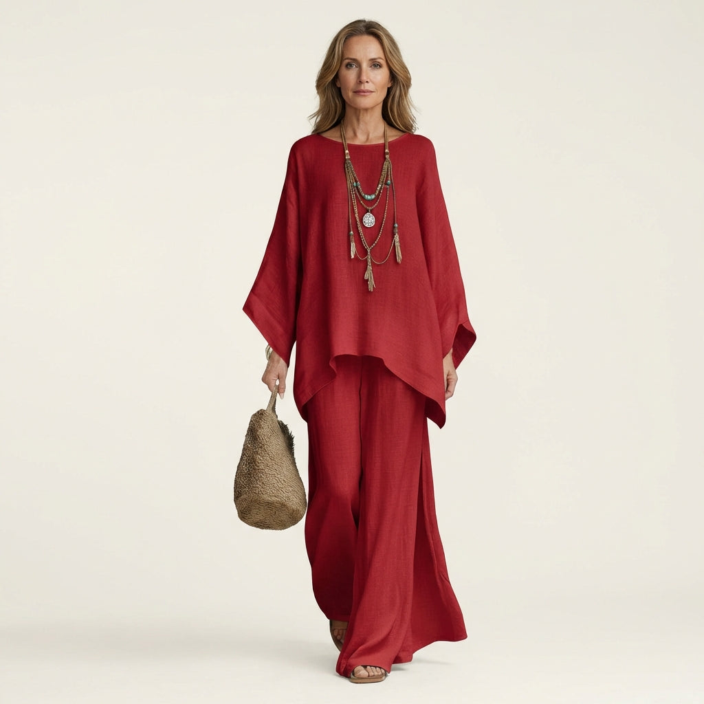 Boat Neck Draped Tunic and Wide Leg Pants Two Piece Set 5