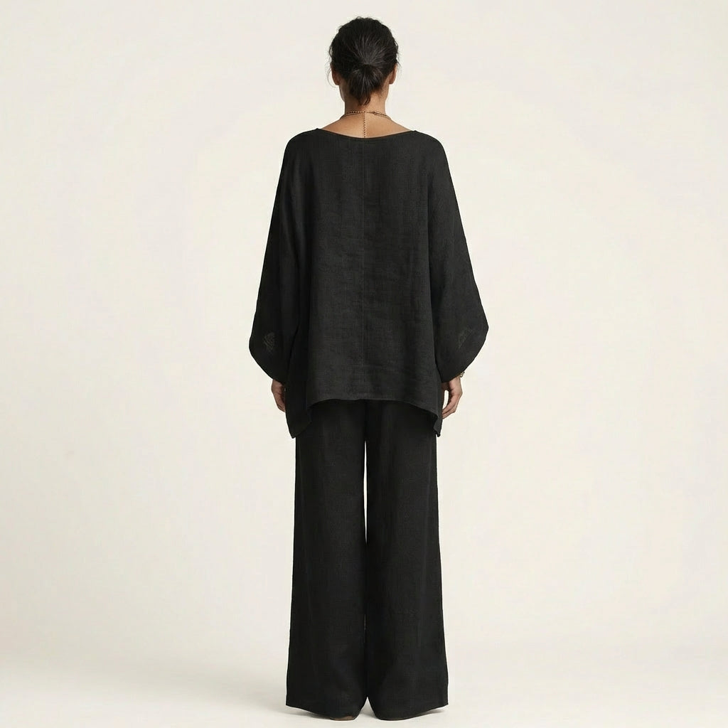 Boat Neck Draped Tunic and Wide Leg Pants Two Piece Set 10
