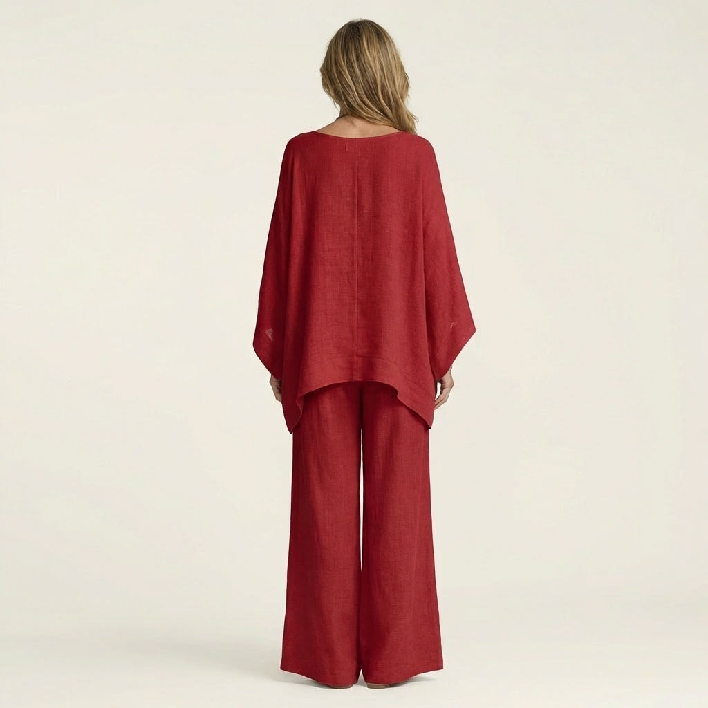 Boat Neck Draped Tunic and Wide Leg Pants Two Piece Set 6
