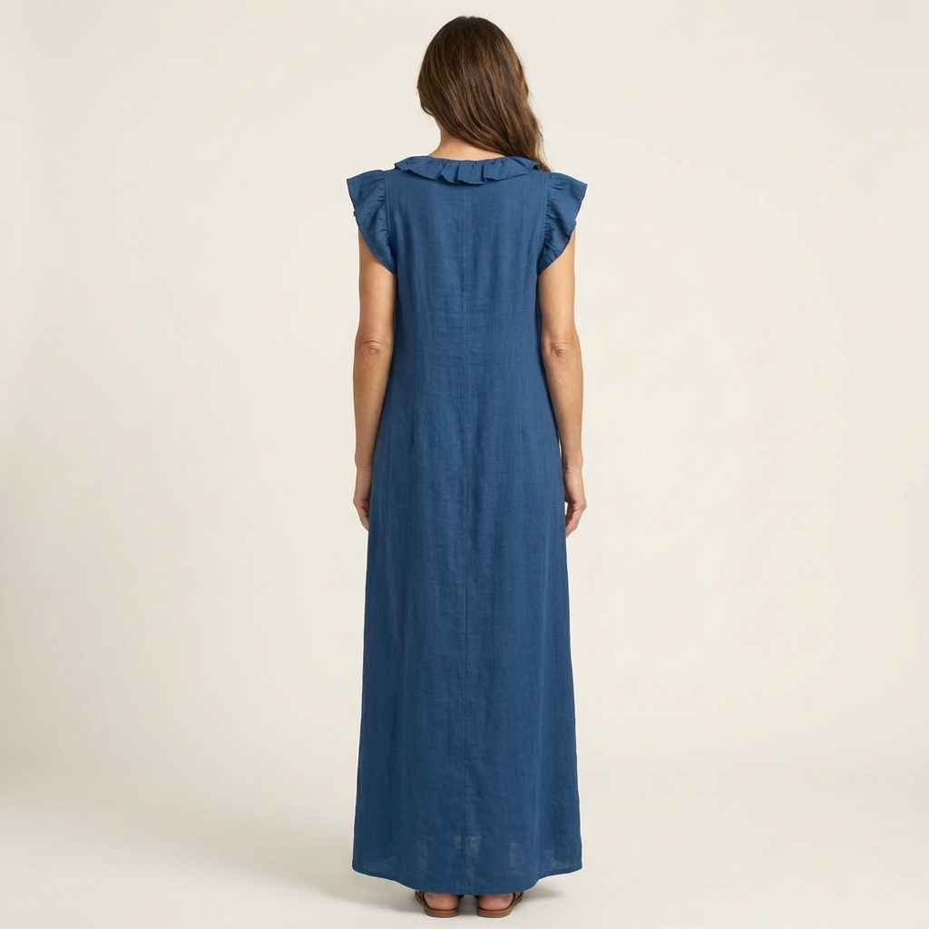 V-Neck Ruffle Trim Sleeveless Linen Maxi Dress 9