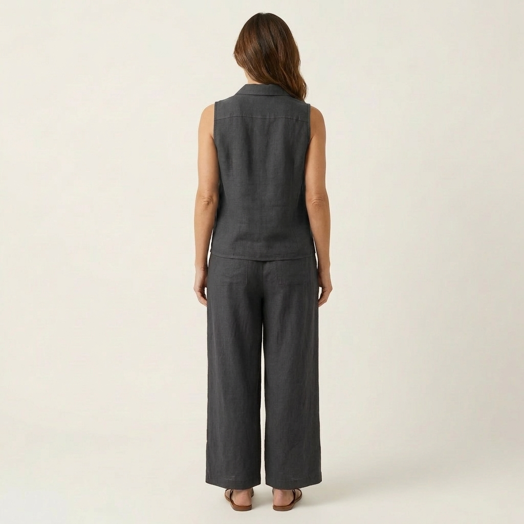 Sleeveless Collared Wrap Top and Wide Leg Pants Two Piece Set 8