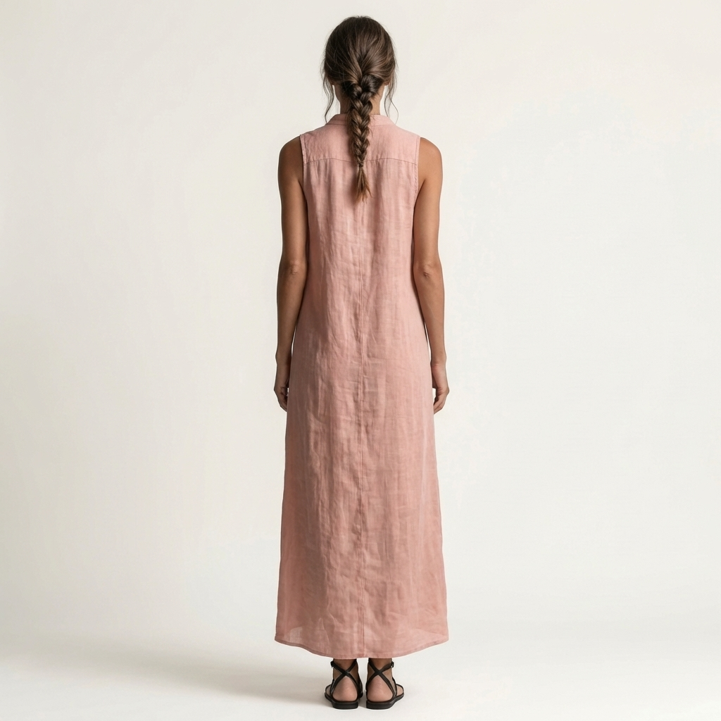 Collared Button Front Sleeveless Maxi Shirt Dress 5