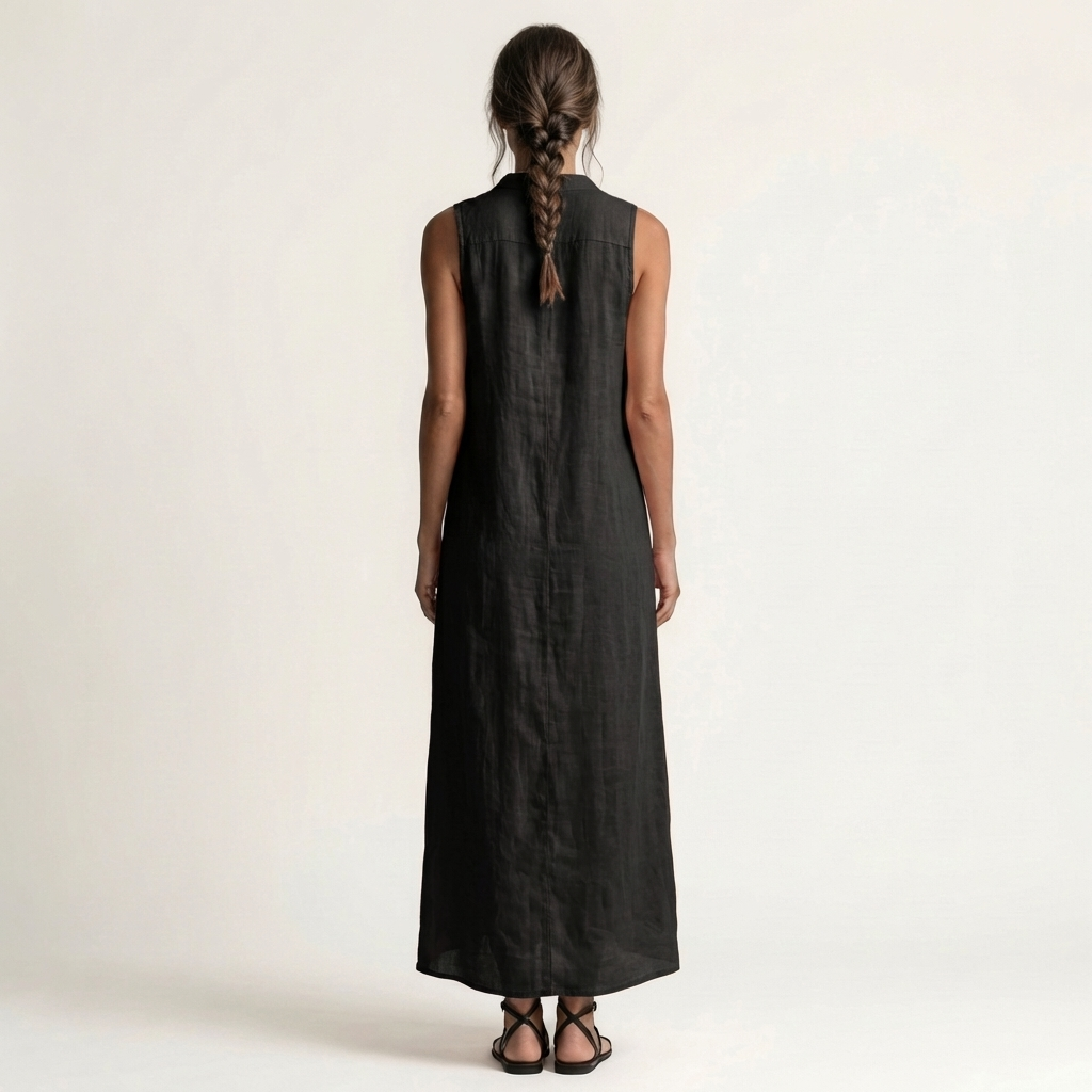 Collared Button Front Sleeveless Maxi Shirt Dress 10