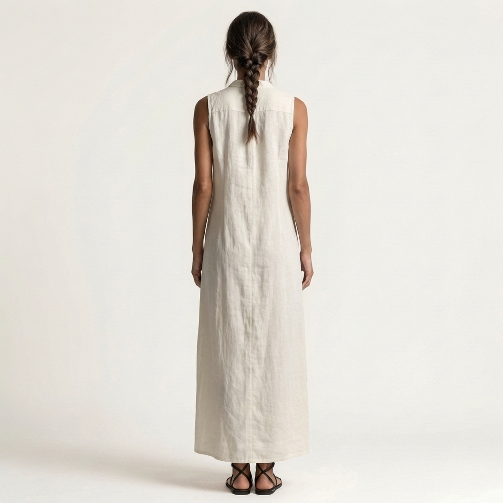 Collared Button Front Sleeveless Maxi Shirt Dress 8