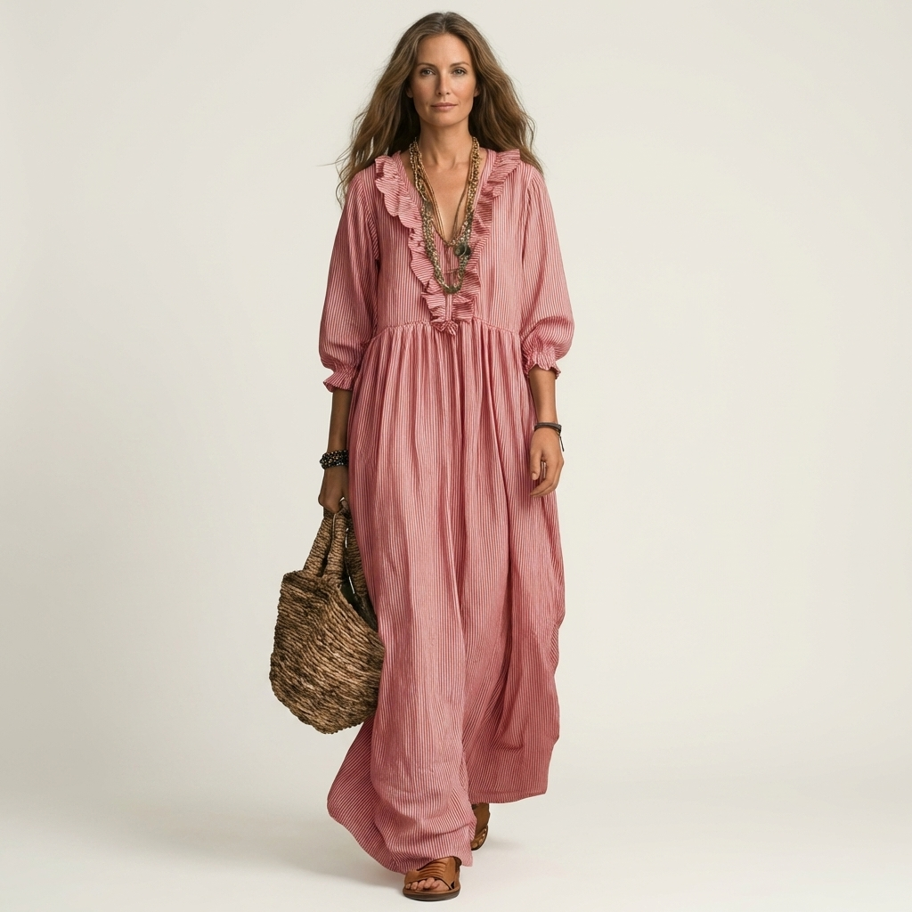Ruffle V-Neck Lantern Sleeve Tiered Maxi Dress 7
