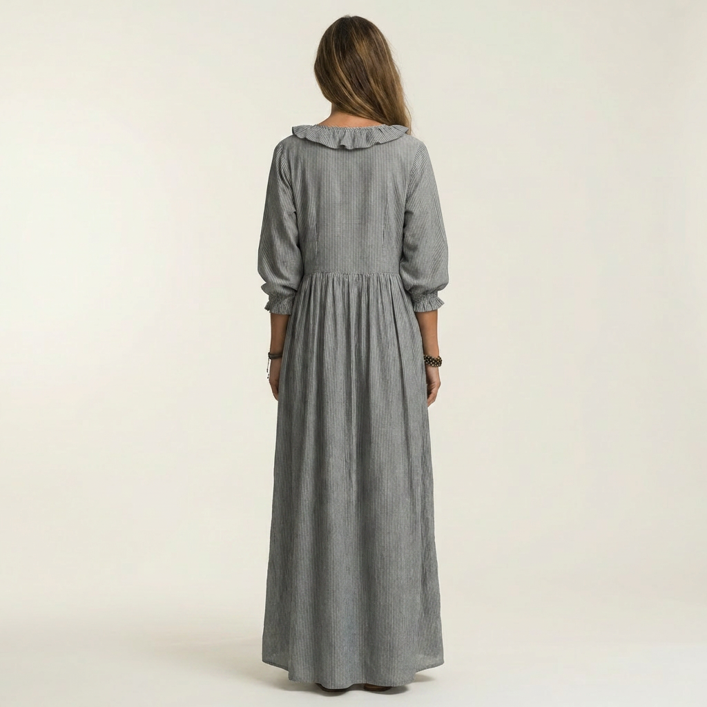Ruffle V-Neck Lantern Sleeve Tiered Maxi Dress 2