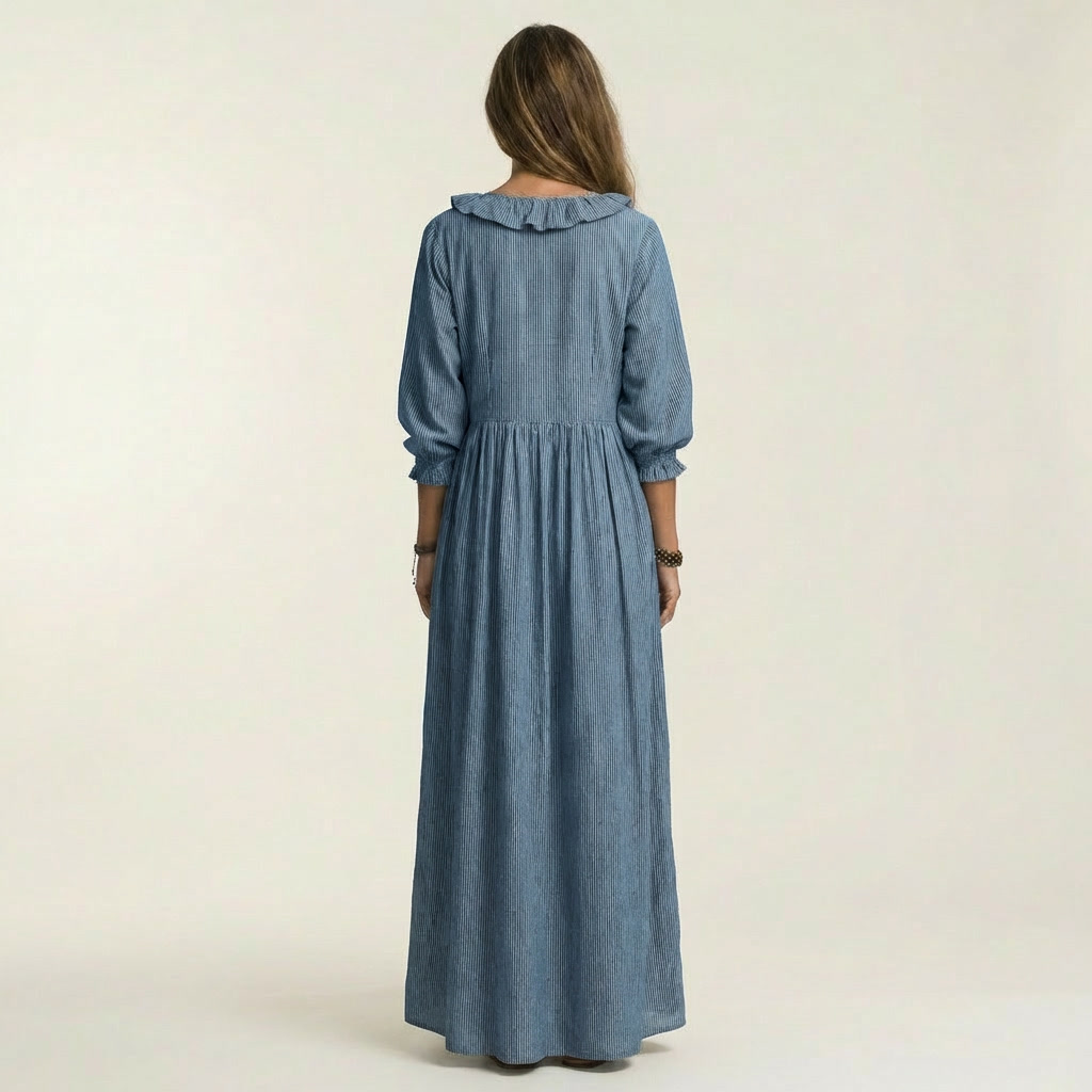 Ruffle V-Neck Lantern Sleeve Tiered Maxi Dress 4