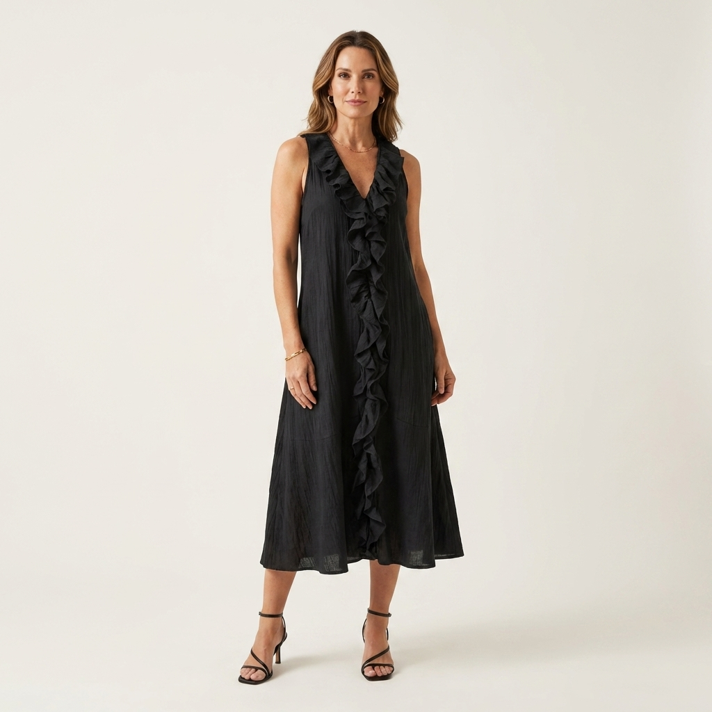 V-Neck Ruffle Front Sleeveless Tiered Midi Dress 4
