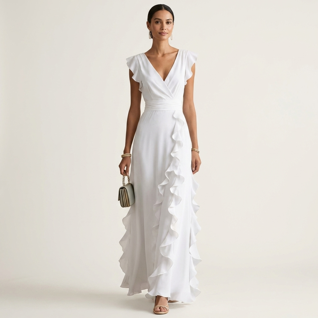 Floral Wrap V-Neck Long Sleeve Ruffle Hem Midi Dress 7