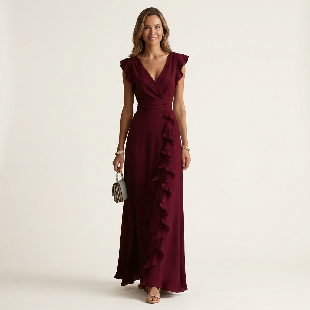 Floral Wrap V-Neck Long Sleeve Ruffle Hem Midi Dress 4