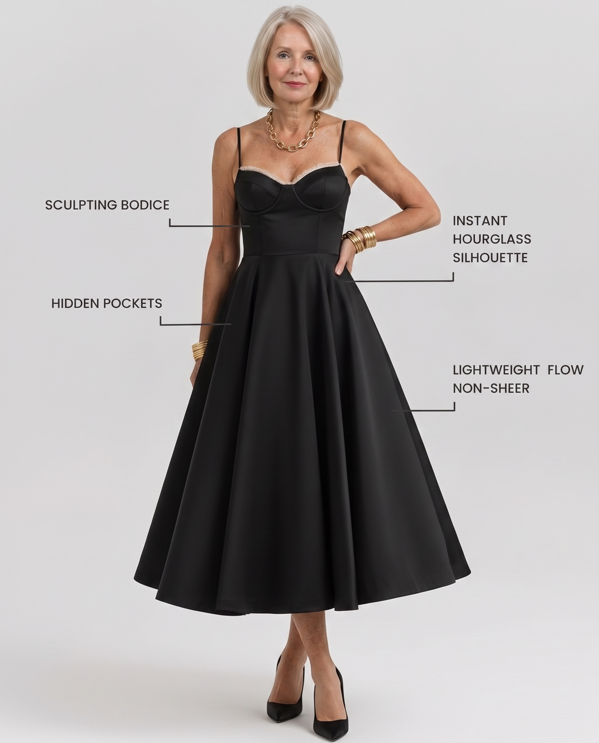 Sweetheart Bustier Strappy Fit and Flare Satin Midi Dress 2