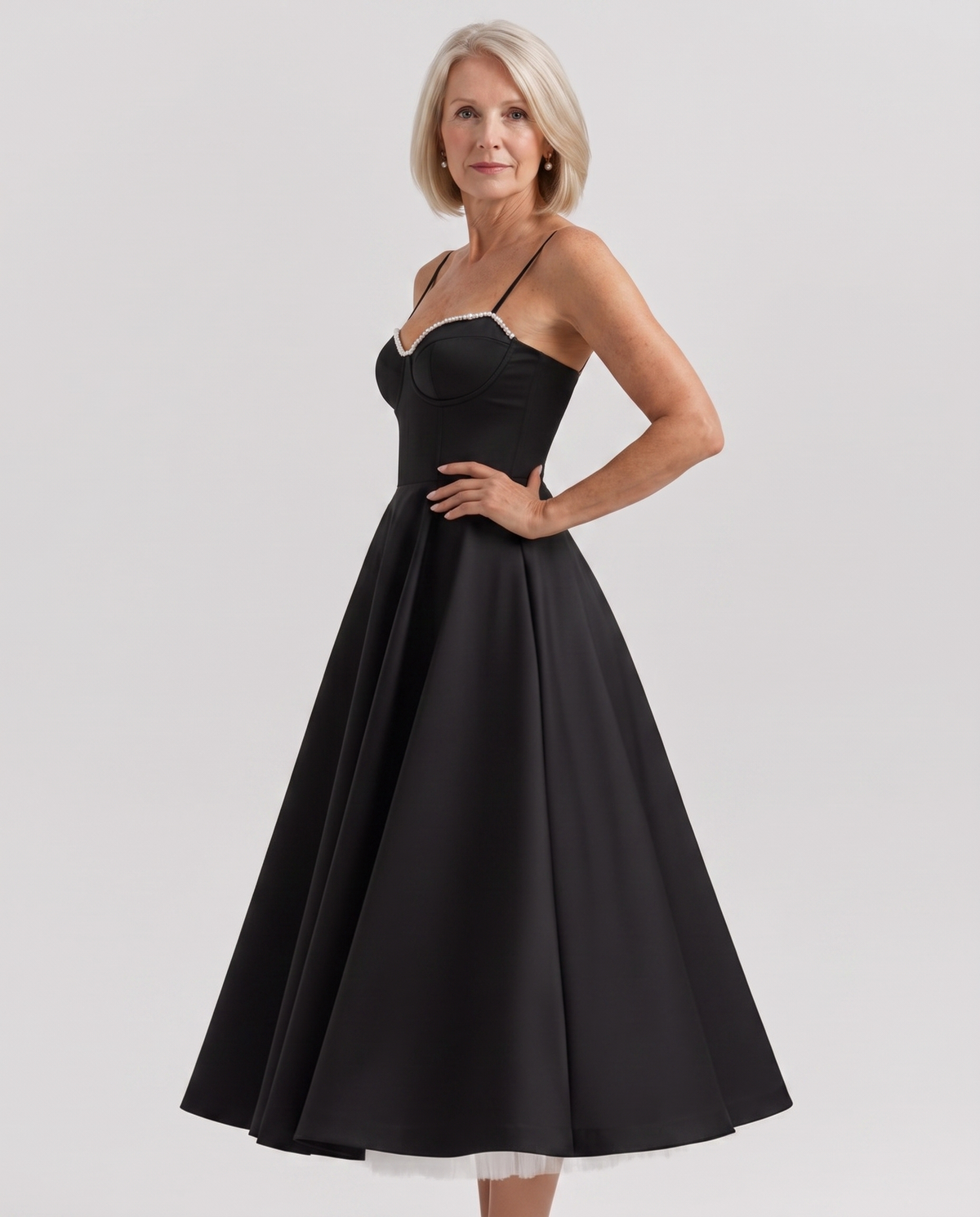 Sweetheart Bustier Strappy Fit and Flare Satin Midi Dress 3