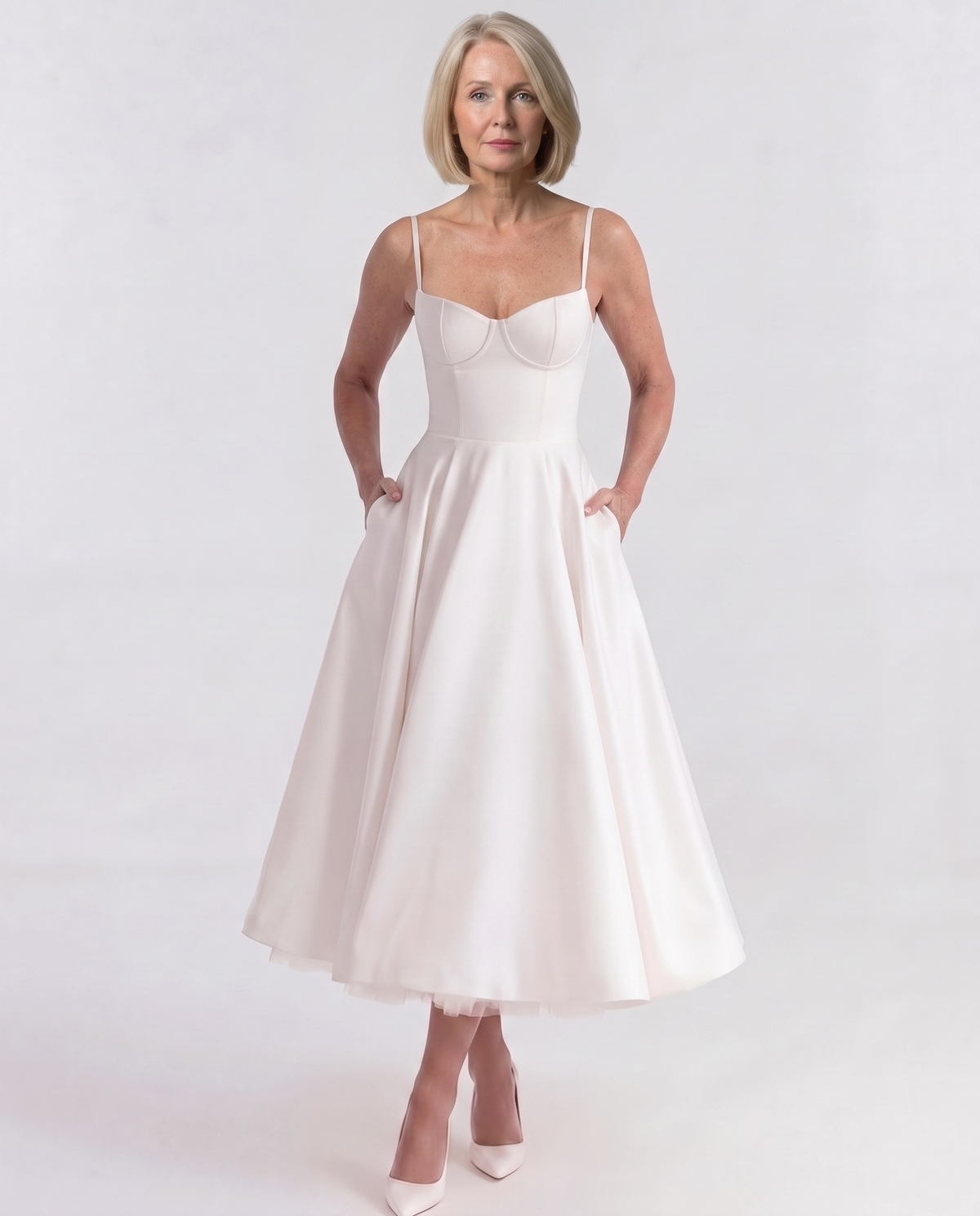 Sweetheart Bustier Strappy Fit and Flare Satin Midi Dress 7