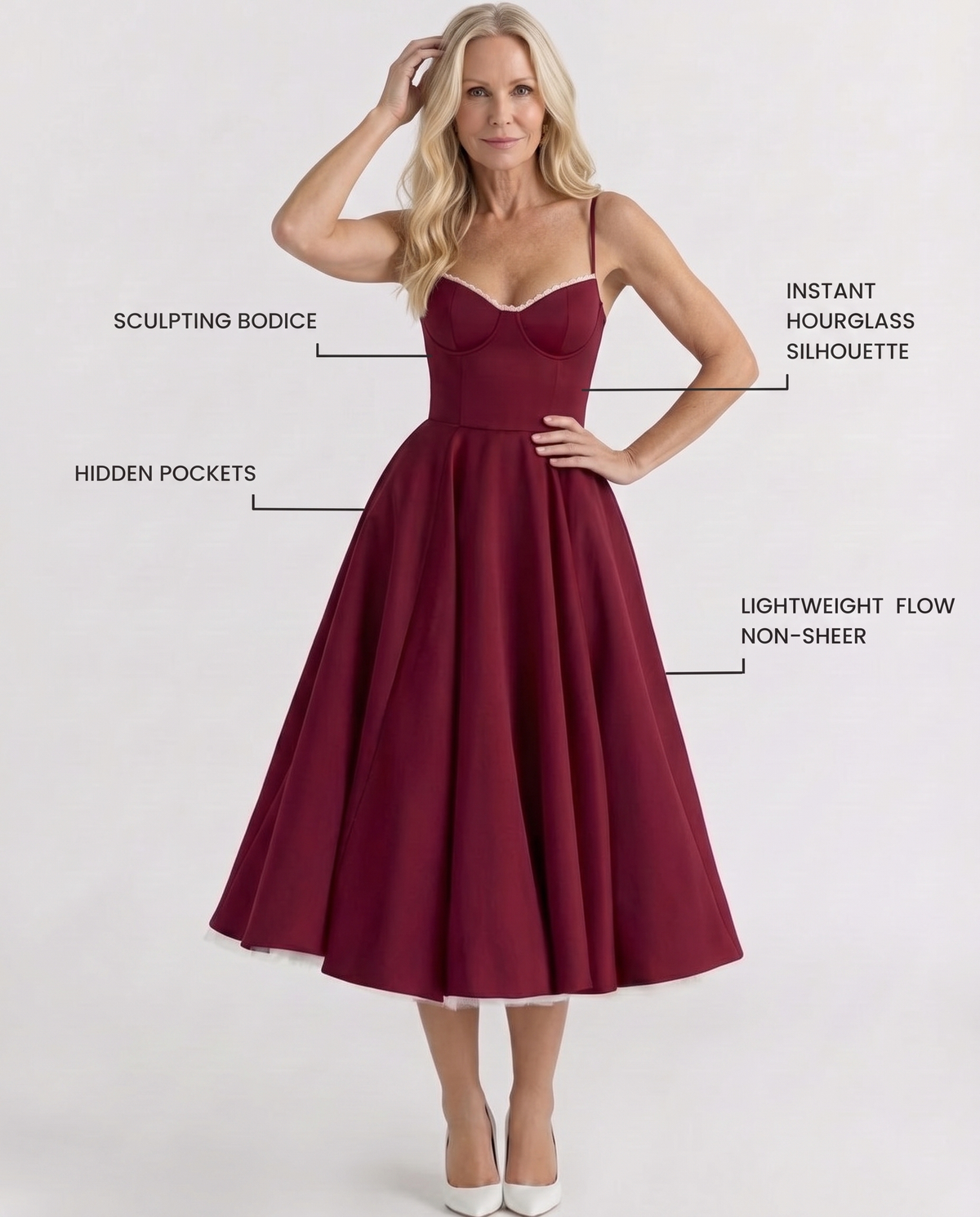 Sweetheart Bustier Strappy Fit and Flare Satin Midi Dress 23