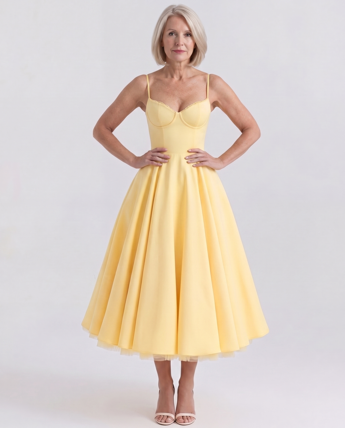 Sweetheart Bustier Strappy Fit and Flare Satin Midi Dress 21