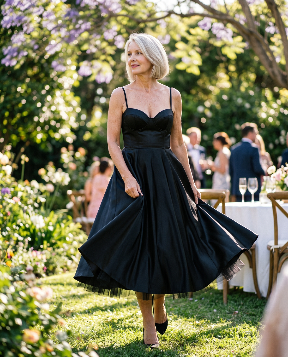 Sweetheart Bustier Strappy Fit and Flare Satin Midi Dress 5