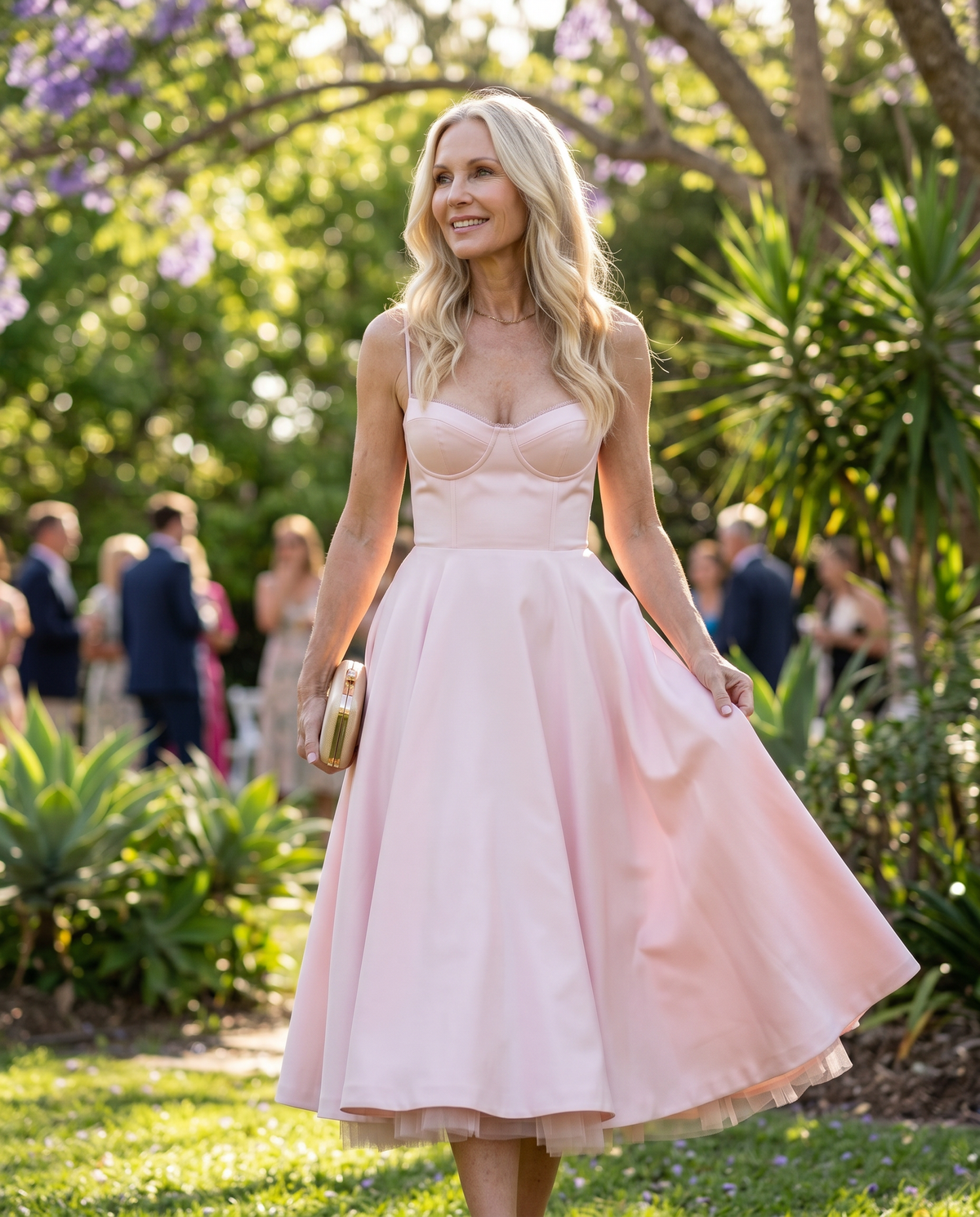 Sweetheart Bustier Strappy Fit and Flare Satin Midi Dress 15