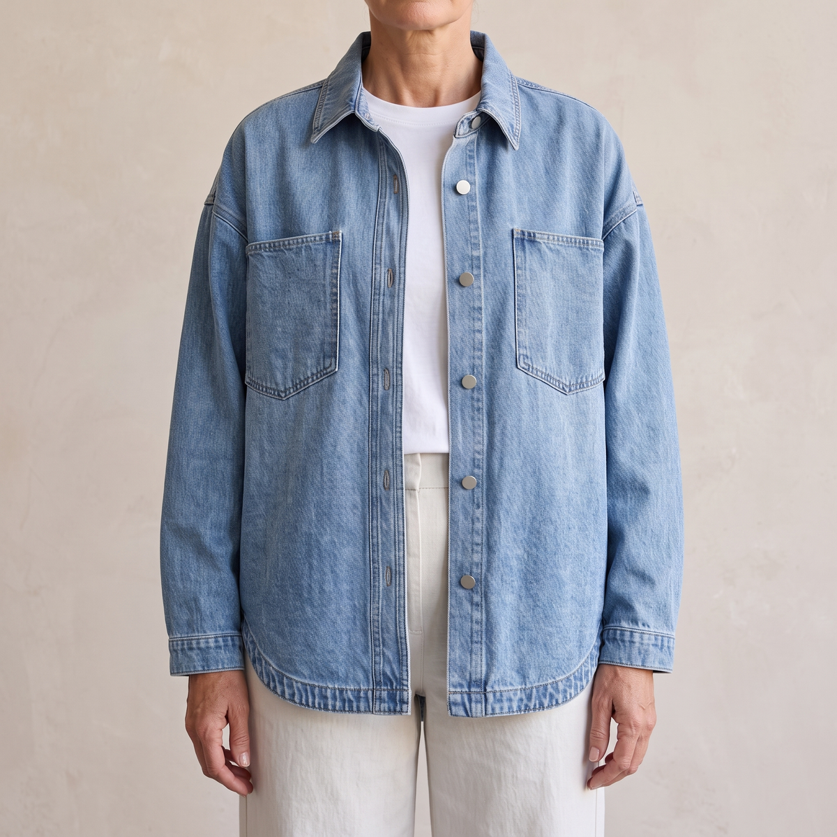 Oversized Chest Pocket Button Front Denim Shirt Jacket