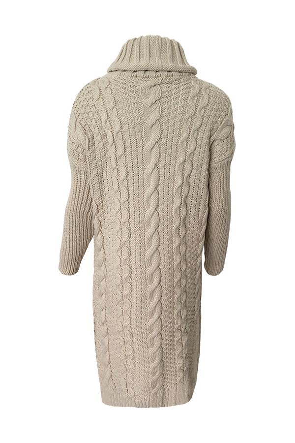 RadyRin High Neck Cable Knit Sweater Dress with Slit Detail