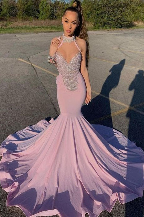 High Neck Mermaid Prom Dress Sleeveless Long - Fashionpara