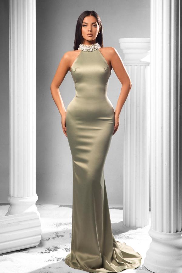 High Neck Prom Dress Sleeveless Long On Sale - Fashionpara
