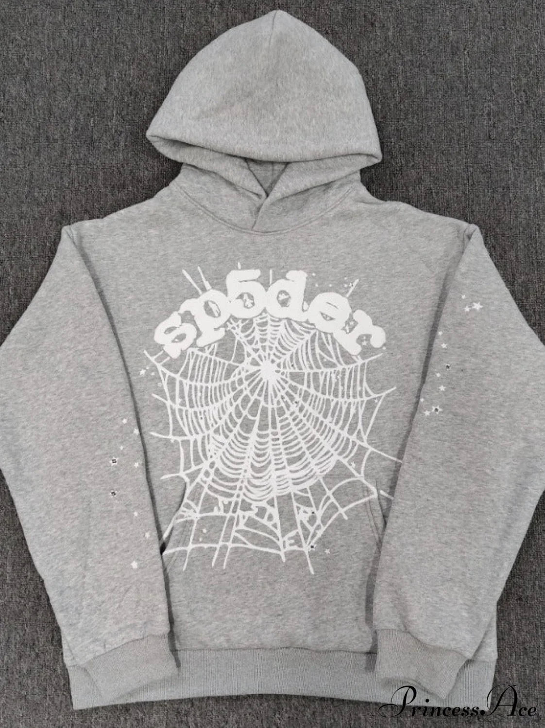 High Pile Fleece Foam Spider Print Hoodie S / Grey