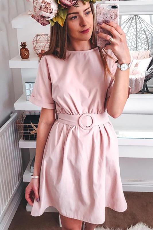 High Waist Belt Batwing Sleeve Short Dress