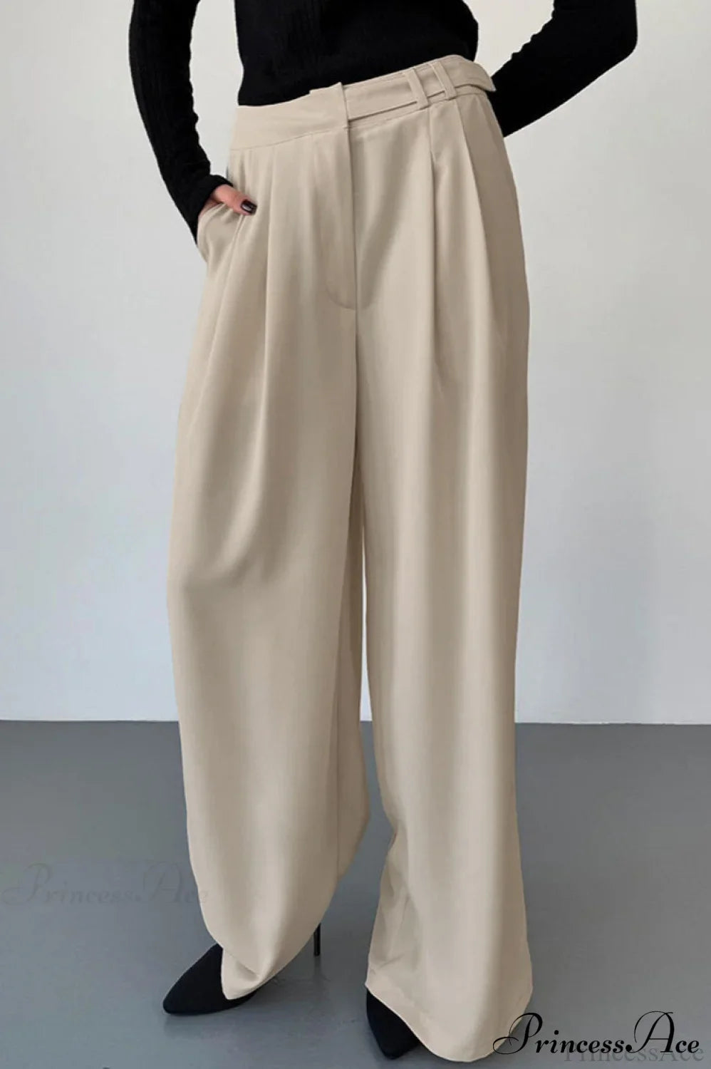 High Waist Loose Wide Leg Solid Pants