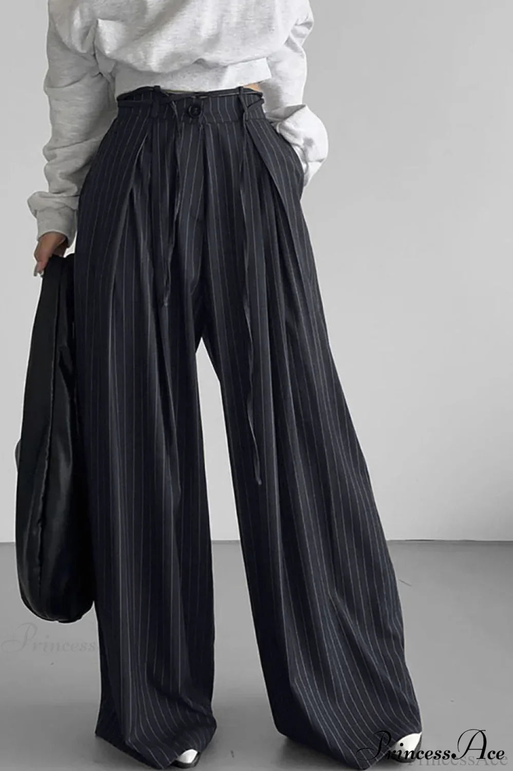High Waist Striped Wide Leg Tailored Pants
